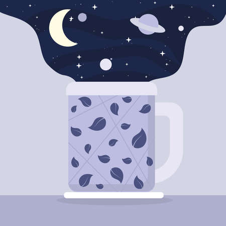 coffee mug and night illustrationのイラスト素材