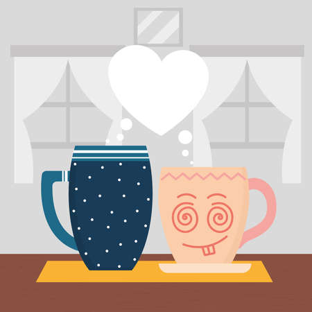 mugs and heart illustrationのイラスト素材