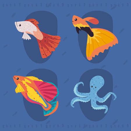 four sea life fishのイラスト素材