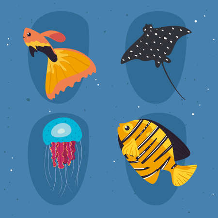 four sea life itemsのイラスト素材