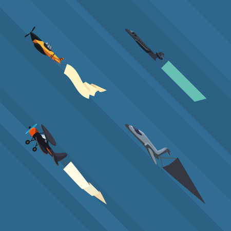 four aircraft with cartelsのイラスト素材