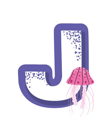 letter J with jellyfishのイラスト素材