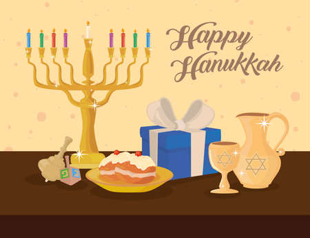 hanukkah chandelier and letteringのイラスト素材