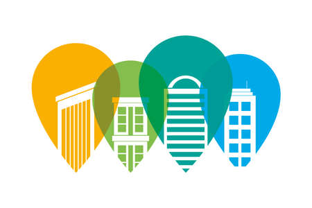 location pins with city buildingsのイラスト素材