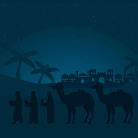 night scene of three wise menのイラスト素材