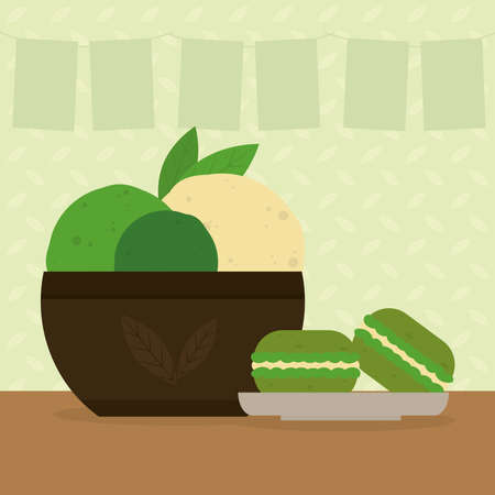 matcha ice cream illustrationのイラスト素材