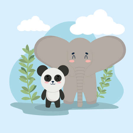 elephant and pandaのイラスト素材
