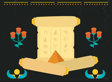 hieroglyph and pyramidのイラスト素材