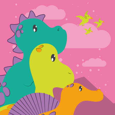 three dinosaurs cartelのイラスト素材