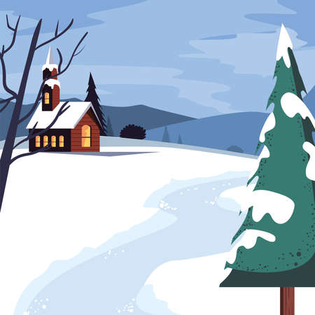 winter church cardのイラスト素材