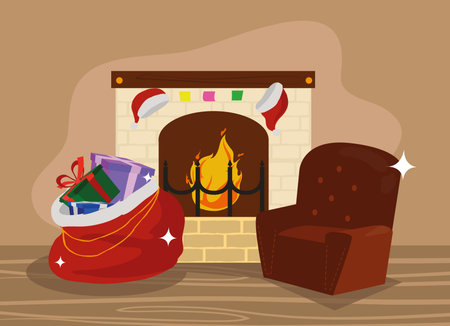 christmas chimney cardのイラスト素材