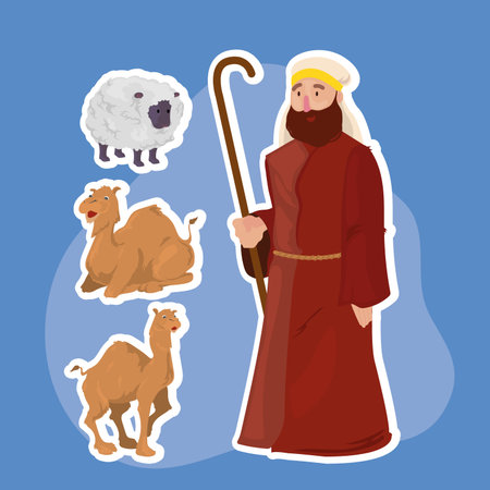 saint joseph and animalsのイラスト素材