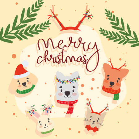 merry christmas pets cardのイラスト素材