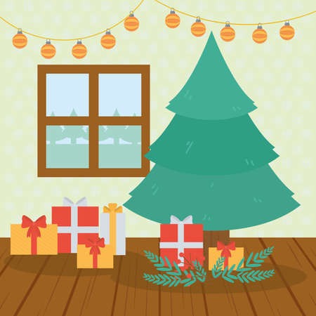 christmas gift and treeのイラスト素材