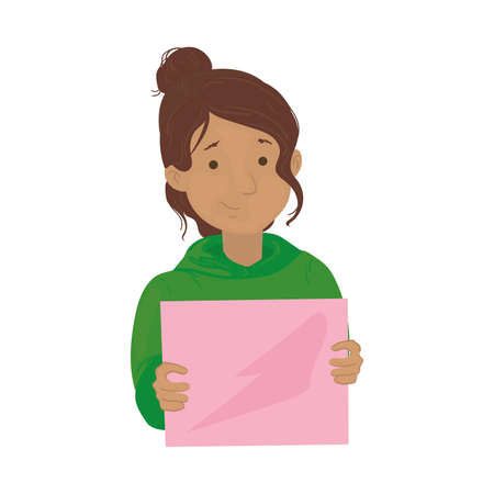 girl holding bannerのイラスト素材