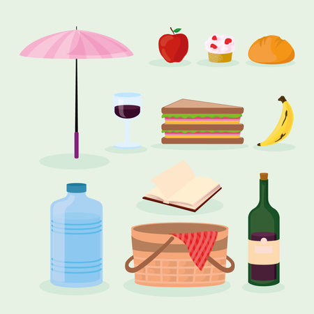 eleven picnic itemsのイラスト素材