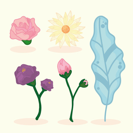 four flowers and one leafのイラスト素材