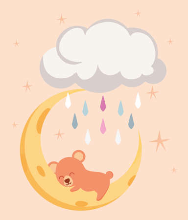 cute bear on the moon illustrationのイラスト素材