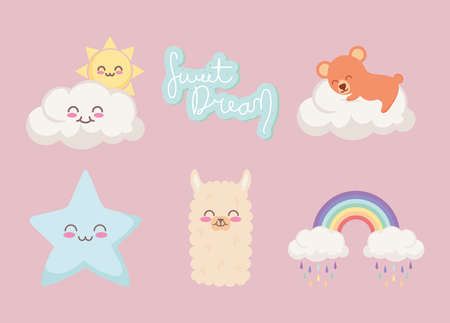 bear and clouds icon setのイラスト素材