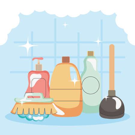 bathroom with cleaning suppliesのイラスト素材