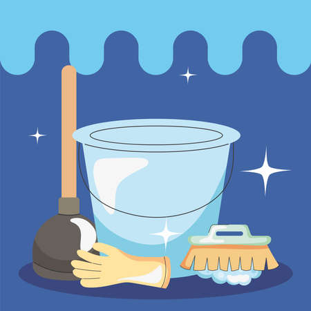 cleaning bucket and suppliesのイラスト素材