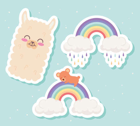 llama and rainbows setのイラスト素材