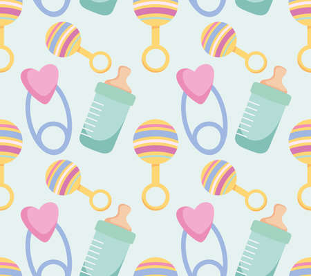 baby pins and bottles patternのイラスト素材