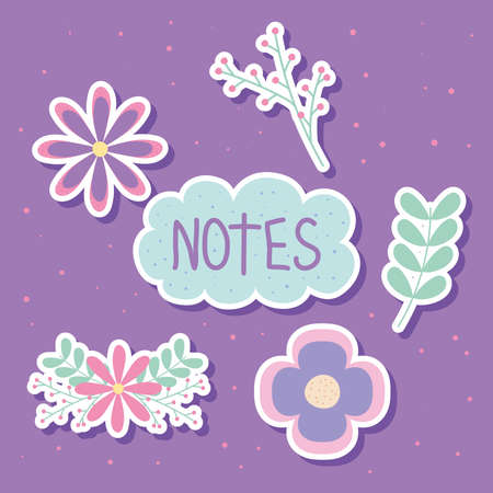 notes and flowers setのイラスト素材