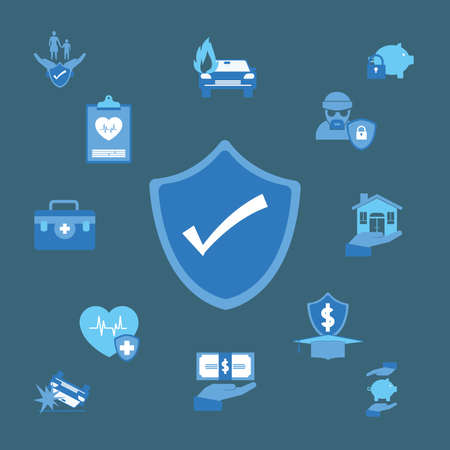 blue insurance itemsのイラスト素材