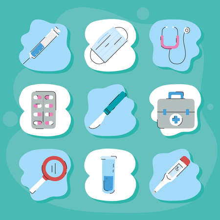 nine medical itemsのイラスト素材