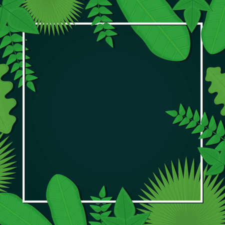 green leaves square frameのイラスト素材