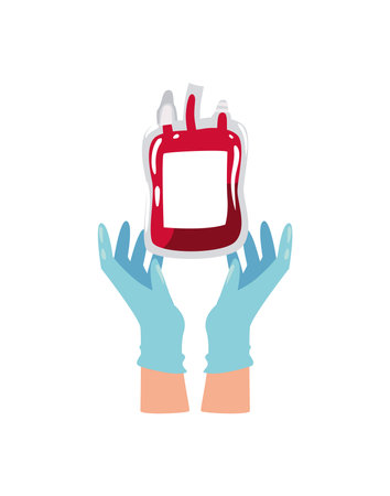 hands and blood bag over whiteのイラスト素材