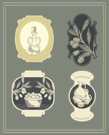 vintange labels with olive itemsのイラスト素材