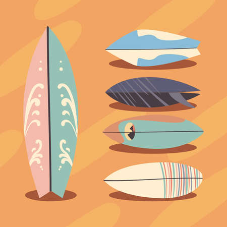 set of five surfboard itemsのイラスト素材