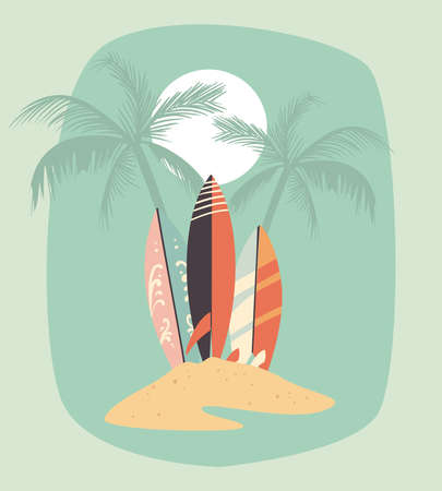 beach and surfboard cardのイラスト素材