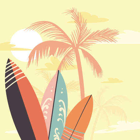 beach and surfboard cartelのイラスト素材