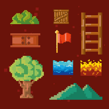 nine pixelated itemsのイラスト素材