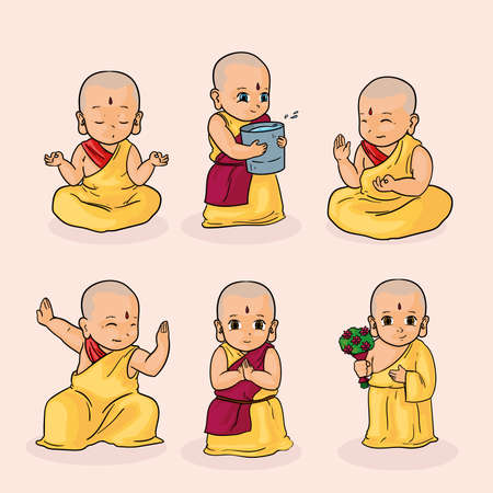 six Buddhist monks iconのイラスト素材