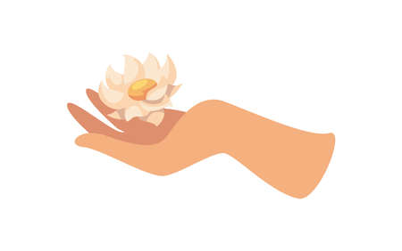 flat hand holding a flowerのイラスト素材