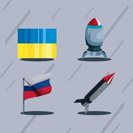 flat russia and ukraine conflict iconsのイラスト素材