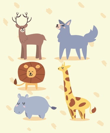 five wild doodles animals