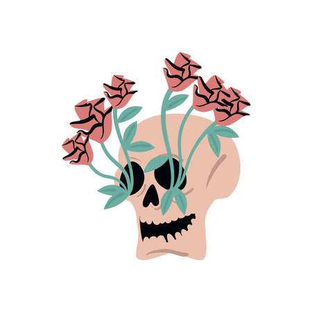 flat skull with rosesのイラスト素材