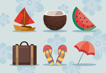 six flats beach itemsのイラスト素材