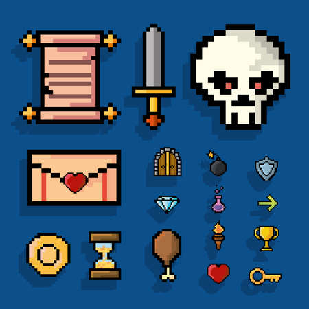 seventeen pixelated art itemsのイラスト素材