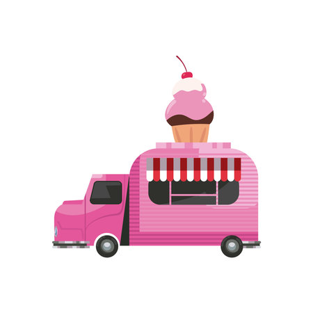flat cupcake food truckのイラスト素材