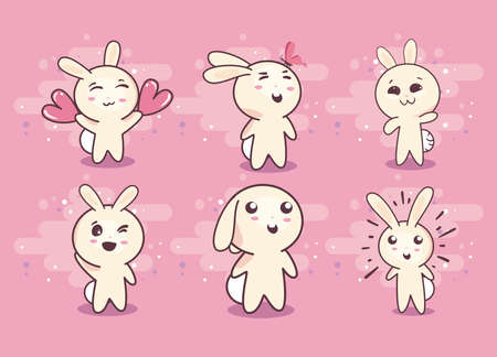six cute bunniesのイラスト素材