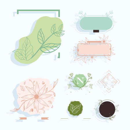 eight nature badgesのイラスト素材
