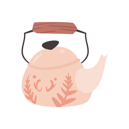 pink kettle with leavesのイラスト素材