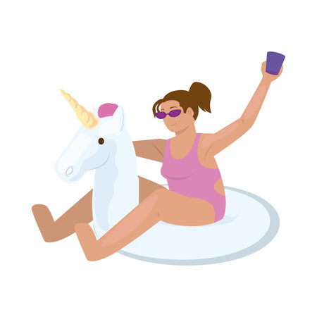 woman on a unicorn floatのイラスト素材