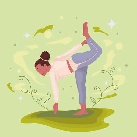 woman doing yoga over grassのイラスト素材